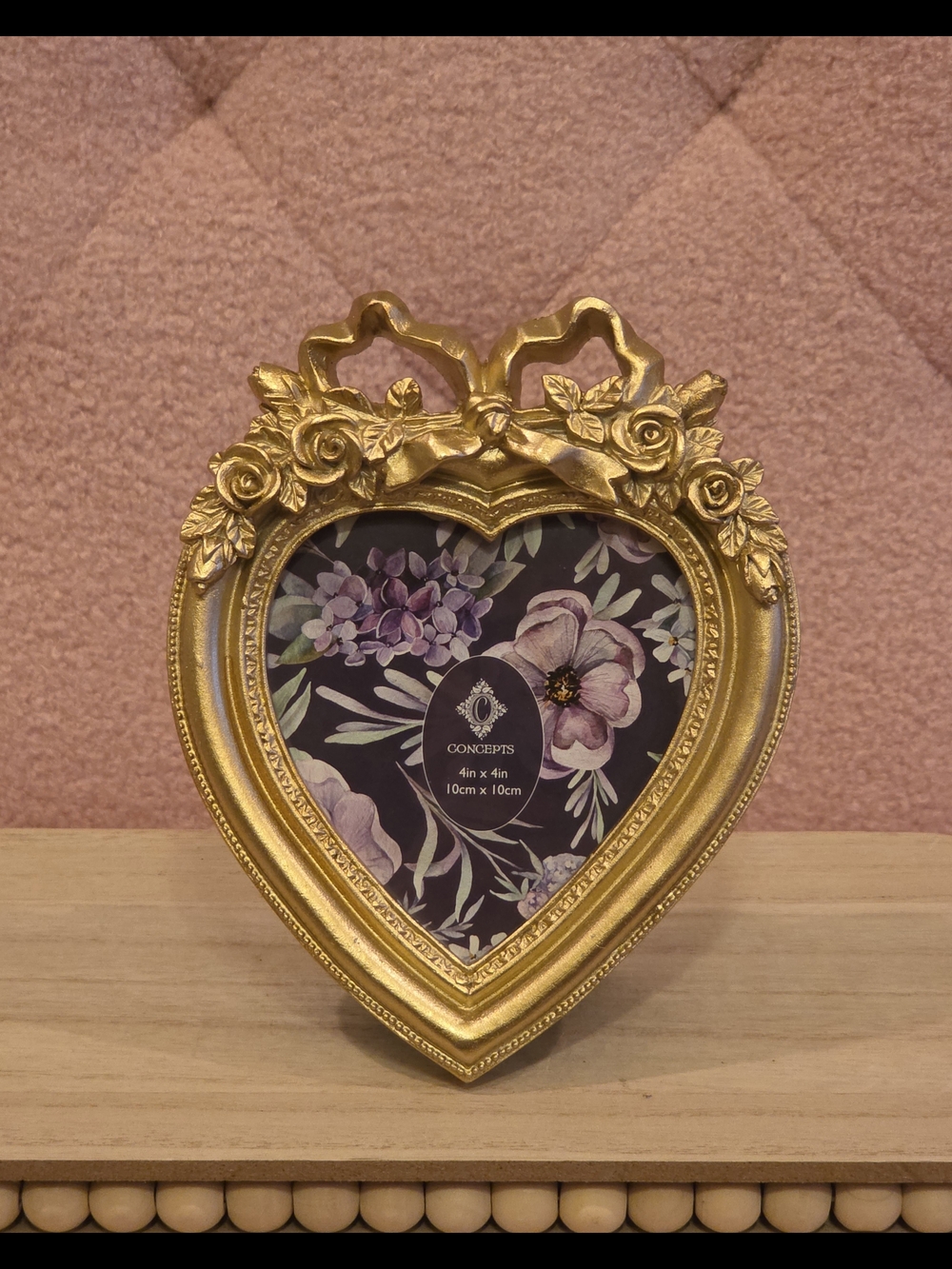 Ornate Gold Heart Photo Frame with BOW and Floral Accents